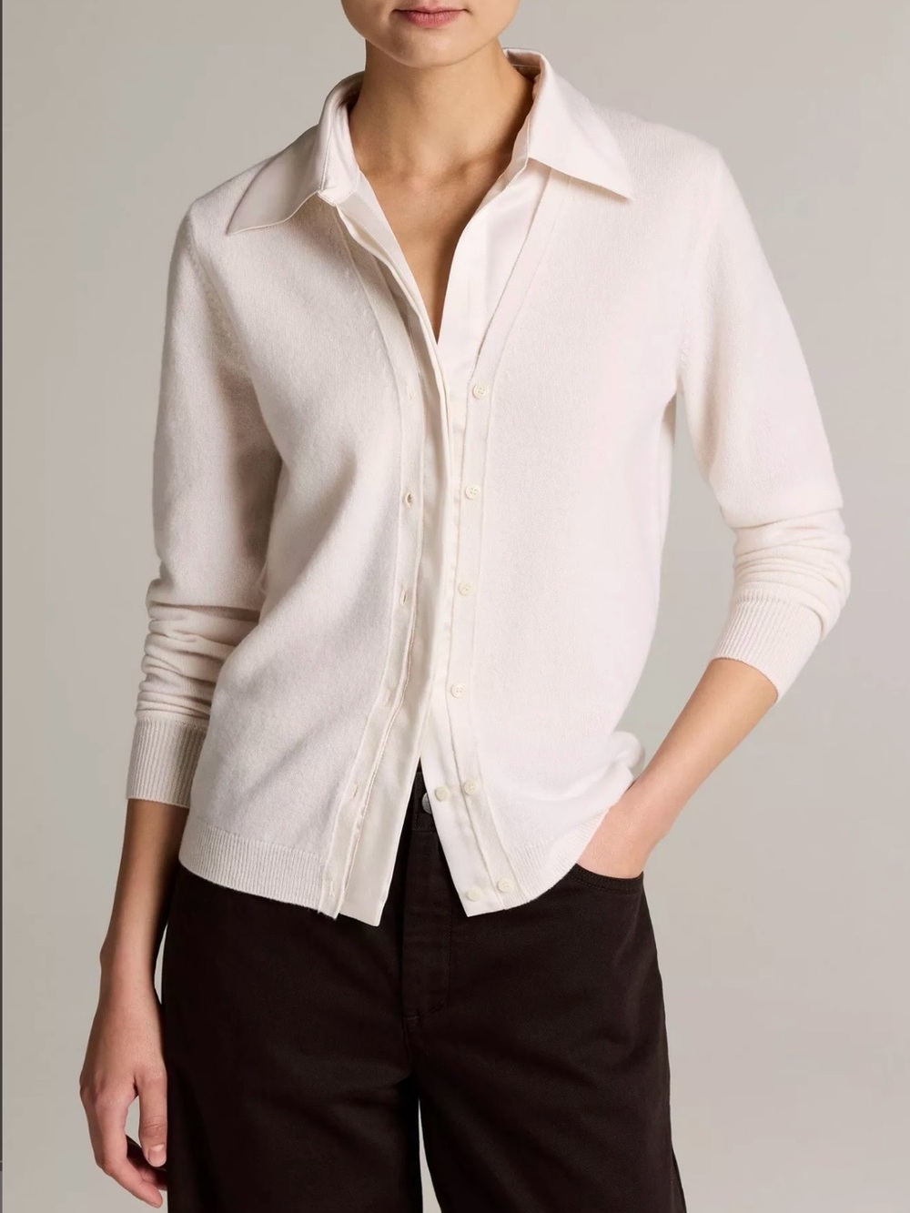 Vince Cream Button-Down Knit Top
